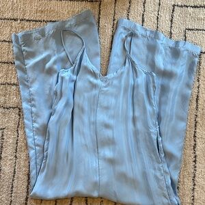 Athleta Light Blue Satin Spaghetti-Strap Wide-Leg Jumpsuit pajamas
